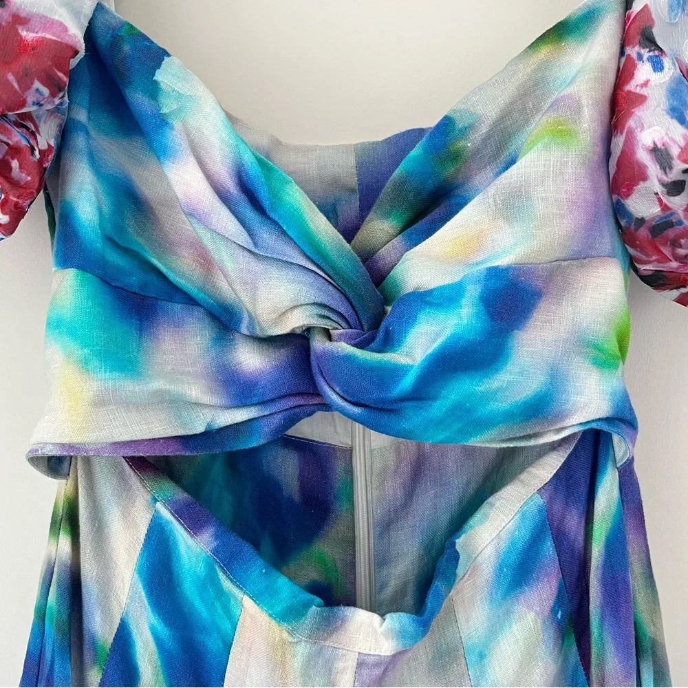 Elegant Multicolor Puff Sleeve Dress - Picture 7 of 16